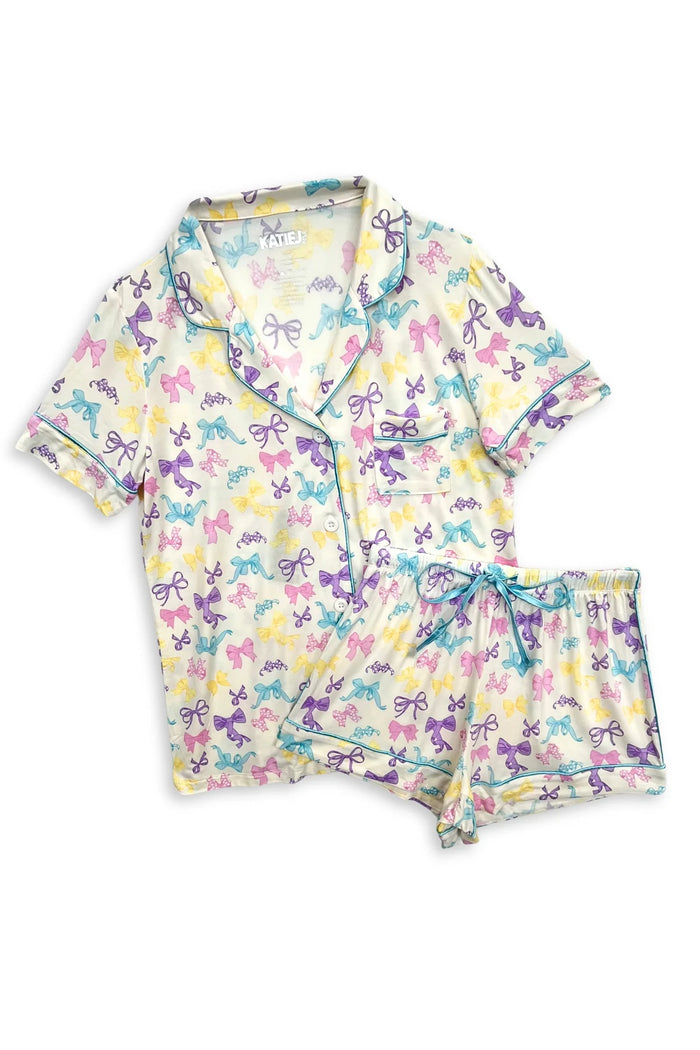 KATIEJ NYC- JUNIOR LYNN SHORTS LOUNGE SET (Pastel Bows)