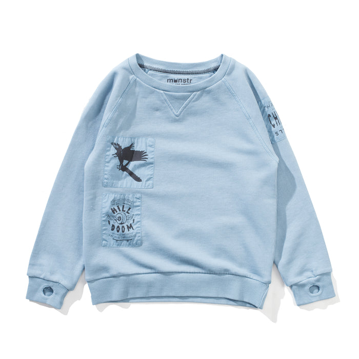 Munsterkids- Patches Crew (washed blue)