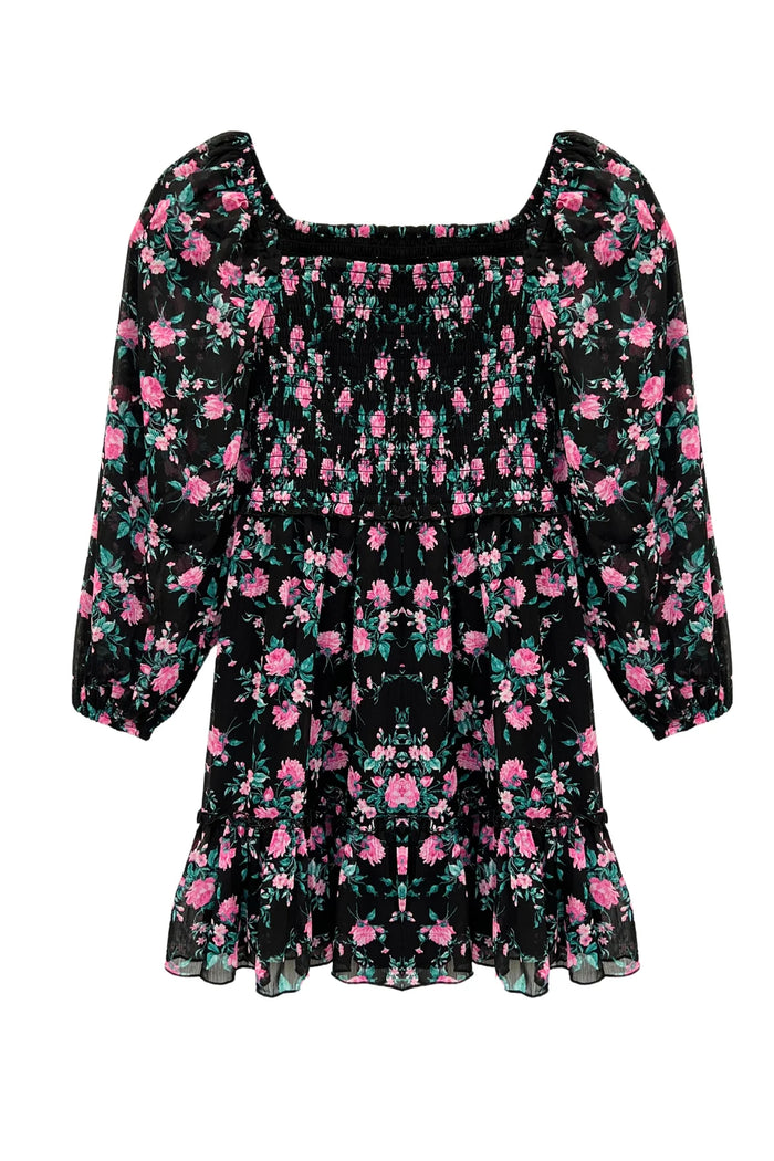 KATIEJ NYC- TWEEN MOLLY DRESS (black floral pink)