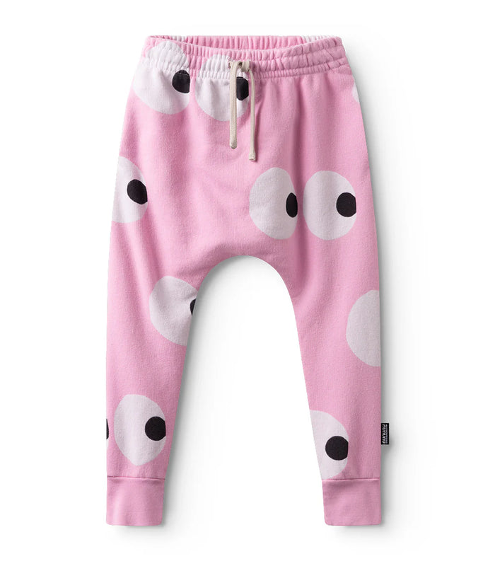 nununu- french terry side eyes baggy pants (super pink)