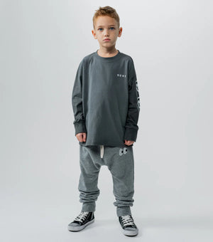 nununu- french terry side eyes baggy pants (heather grey)