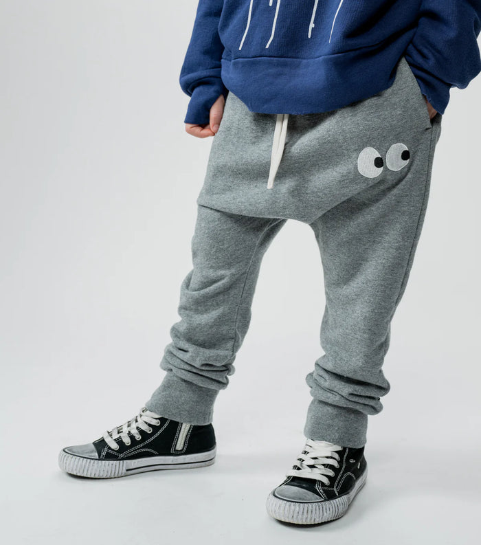 nununu- french terry side eyes baggy pants (heather grey)