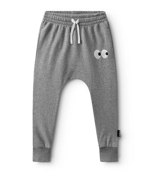 nununu- french terry side eyes baggy pants (heather grey)