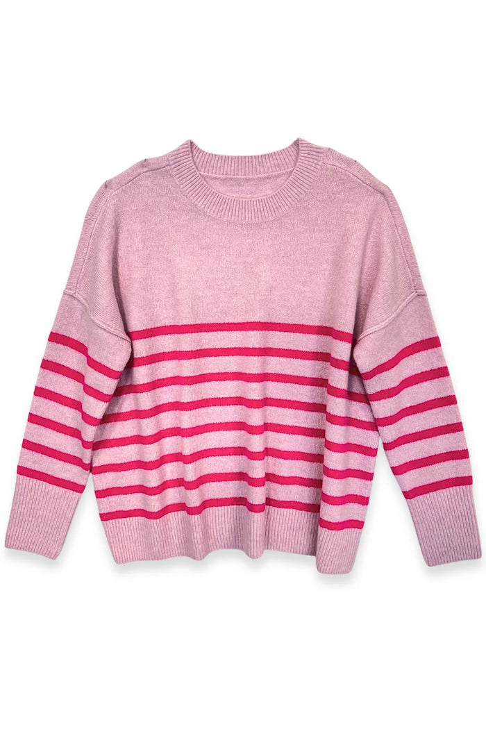 KATIEJ NYC- TWEEN NELLIE STRIPED SWEATER (pink stripe)