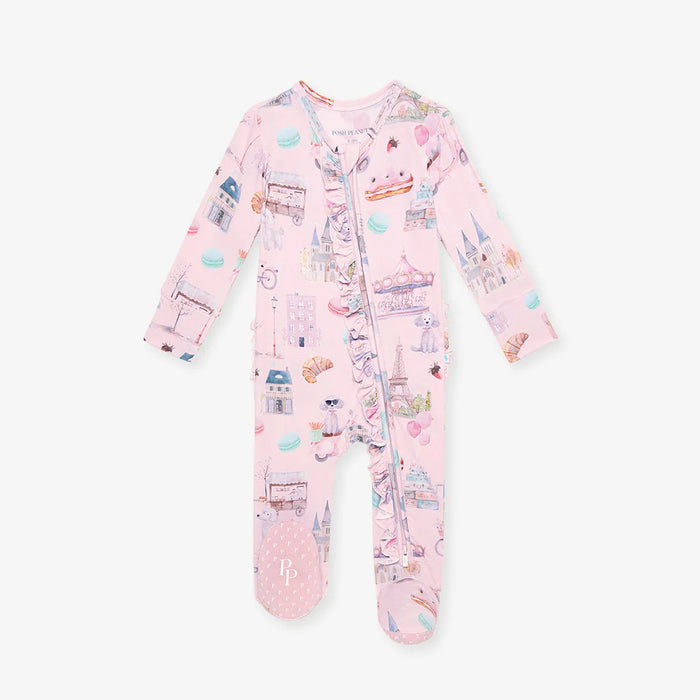 Posh Peanut- Posh Paris Footie Ruffled Zippered One Piece