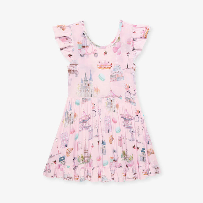 Posh Peanut- Posh Paris Tie Back Ruffled Twirl Dress