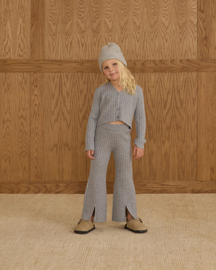 Rylee+Cru-  Long Sleeve Knit Button Top & Flare Knit Pant || Dusty Blue Set
