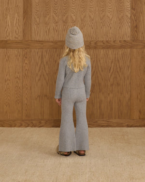 Rylee+Cru-  Long Sleeve Knit Button Top & Flare Knit Pant || Dusty Blue Set
