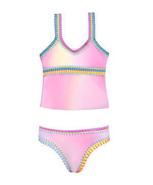 PQ Swim- Cotton Candy Rainbow Embroidered Tankini