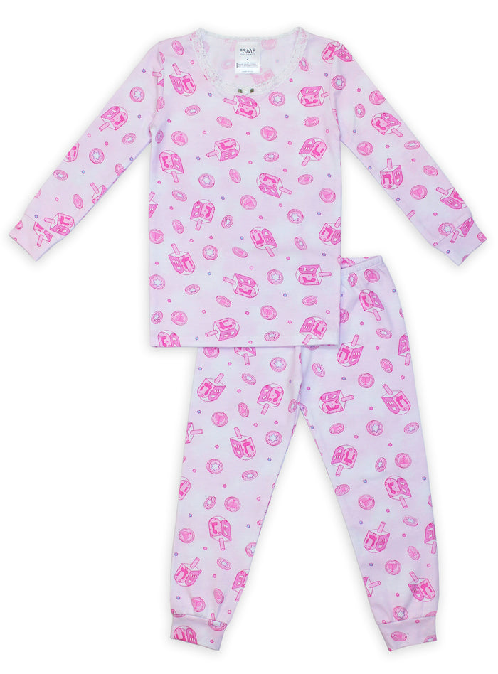 esme- Happy Hanukkah Pink Long Sleeve Pajama Set