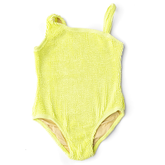 Shade Critters- Citron Girls Crinkle Textured One Shoulder One Piece Swimsuit