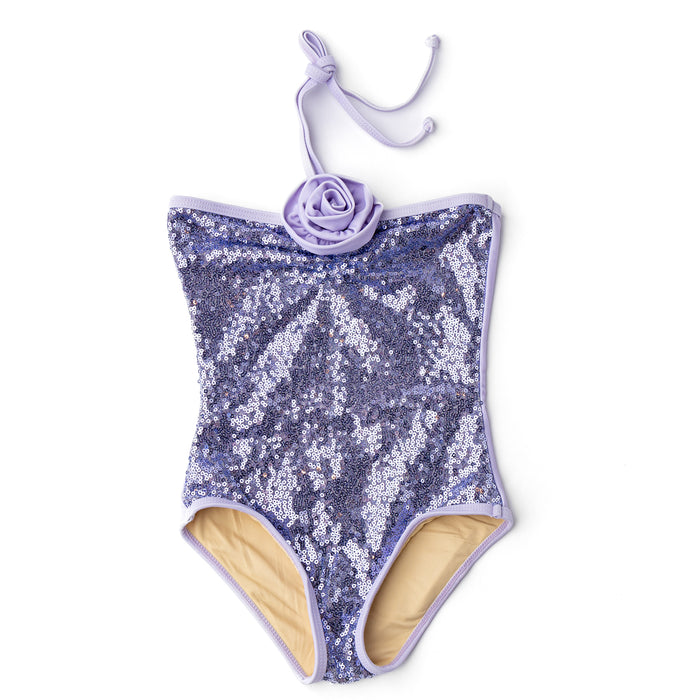 Shade Critters- Purple Sequins Halter One Piece Swimsuit