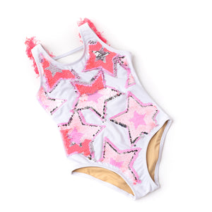 shade critters- Sequin Flip Pink or Red Stars One Piece Swimsuit