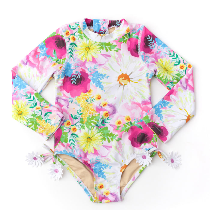 shade critters- Watercolor Floral One Piece Long Sleeve Swimsuit