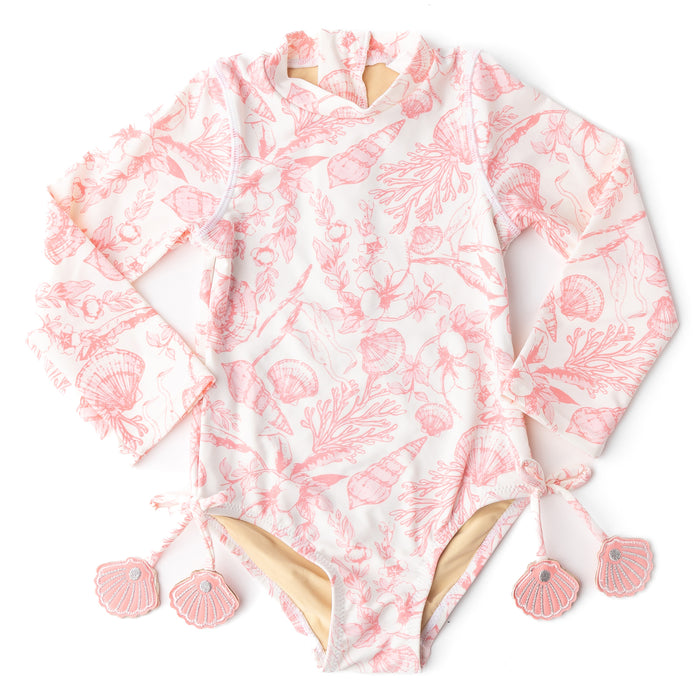 Shade Critters- Seaside Toile Long Sleeve One Piece Swimsuit