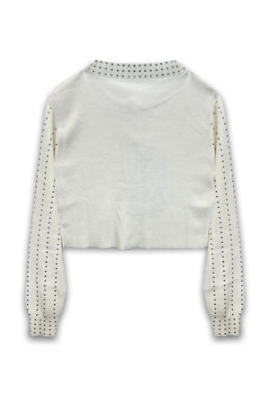 KATIEJ NYC- TWEEN SHIRA RHINESTONE CARDIGAN SWEATER (winter white)