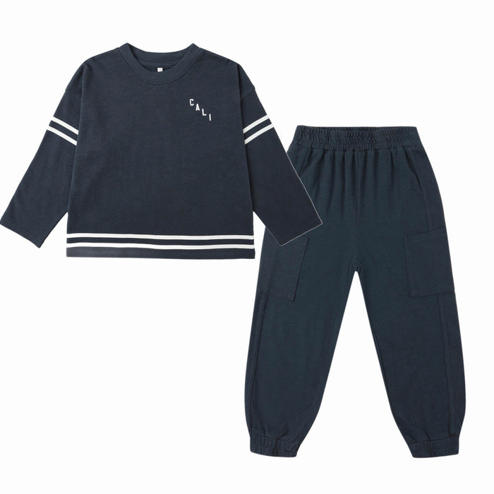 Rylee + Cru- CAMDEN LONG SLEEVE TEE & CARGO JOGGER SET || NAVY