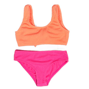 Limeapple- Crinkle Tie Bikini Swimsuit - Coral Fuchsia