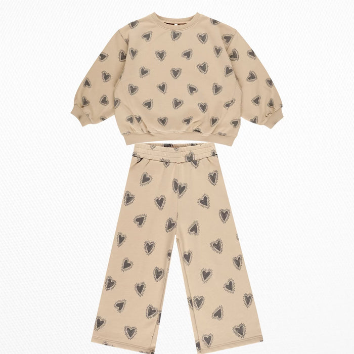 Rylee+Cru- Oversized Sweatshirt & Wide Leg Pant Set (Hearts)