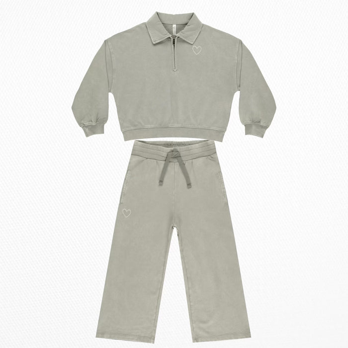 Rylee+Cru- Quarter Zip Puller & Wide Leg Sweatpant Set (Laurel)