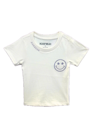 KATIEJ NYC- TWEEN SMILEY GRAPHIC “BABY” TEE VINTAGE WHITE & LILAC