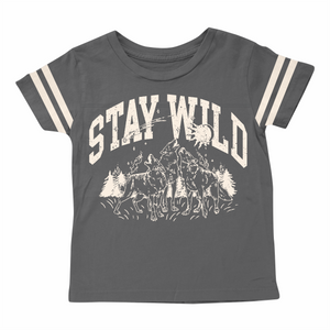 TINY WHALES- Stay Wild Football Tee (natural/vintage black)