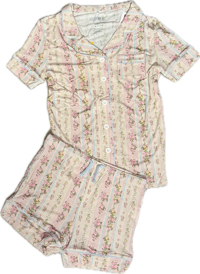 KATIEJ NYC- TWEEN LYNN PRINT SHORTS LOUNGE SET (shabby chic stripe)