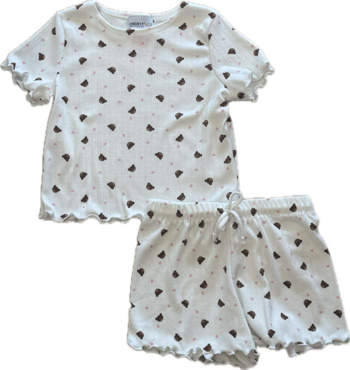 CHERYL KIDS- Bear & Hearts Top & Shorts Set