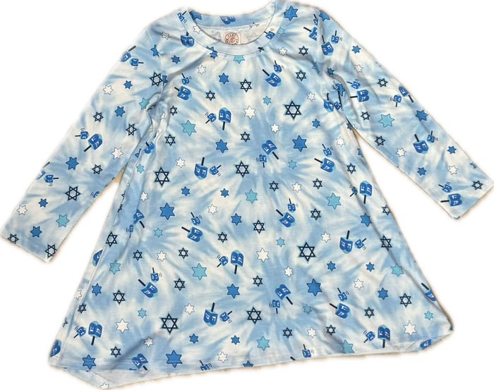 esme- Hanukkah Dreidel Long Sleeve Hi- Low Dress