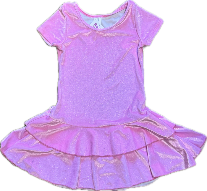 SOCIAL BUTTERFLY- Glitter Velvet Light Pink Short Sleeve Ruffle Dress