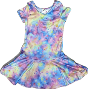 Social Butterfly- S/S Drop Waist Dress, Tie Dye Hearts