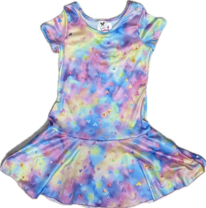 Social Butterfly- S/S Drop Waist Dress, Tie Dye Hearts