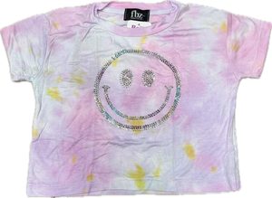 FLOWERS BY ZOE- Tie Dye Rhinestone Smiley Shirt