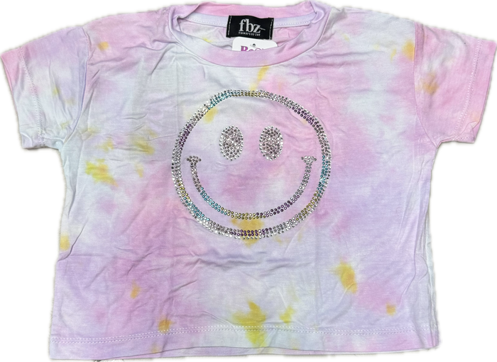 FLOWERS BY ZOE- Tie Dye Rhinestone Smiley Shirt