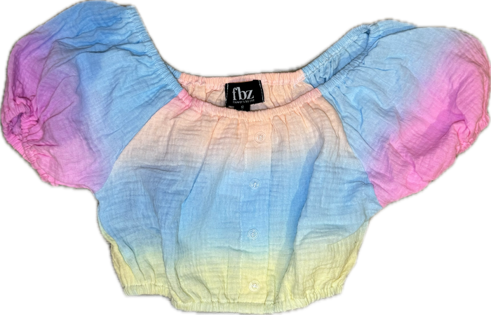 Flowers By Zoe- Puff Sleeve Cropped Blouse (ombre pastel)
