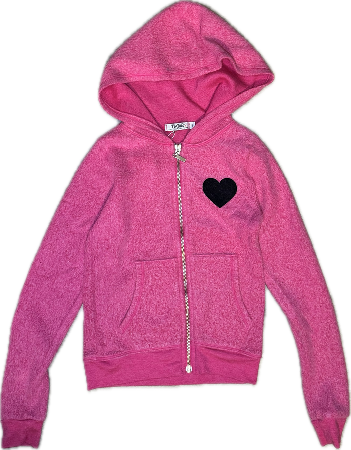 T2LOVE- Black Heart Zip Up Hoodie (fushia)