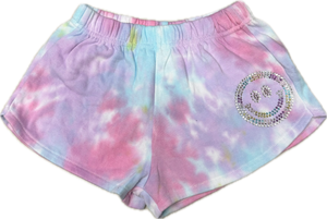 FLOWERS BY ZOE- Tie Dye Rhinestone Smiley Shorts