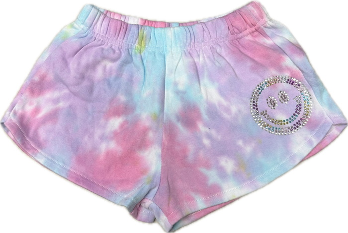 FLOWERS BY ZOE- Tie Dye Rhinestone Smiley Shorts