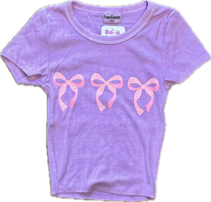 FIREHOUSE- Pink Bows Ribbed Top (grape)