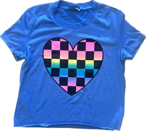 Firehouse - Ombre Checker Heart T-shirt (Neon Blue)