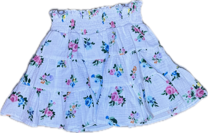 FLOWERS BY ZOE- White Multi Flower Smocked Waist Band Skirt