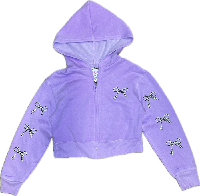 FIREHOUSE- Checkered Bow Zip-Up Hoodie (grape)