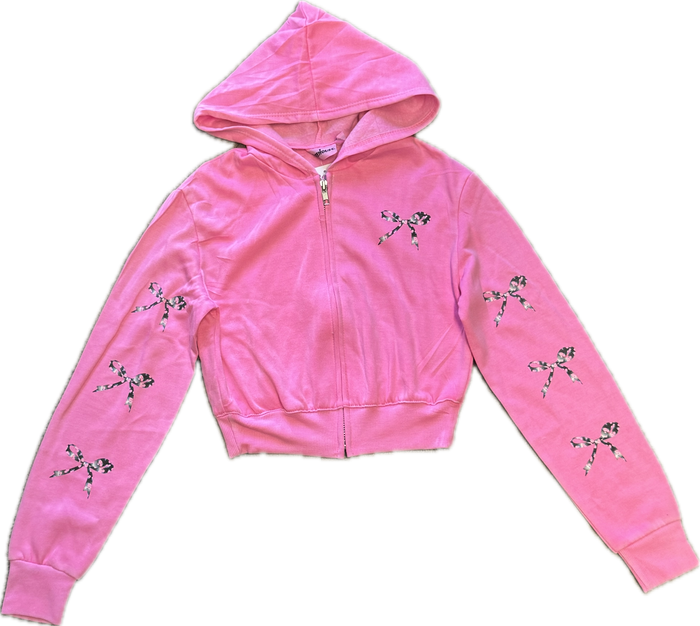 FIREHOUSE- Pink Bows Zip-Up Hoodie (neon pink)