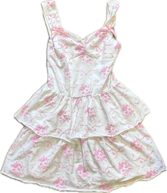 Flowers By Zoe- White Blue Bow Toile Dress