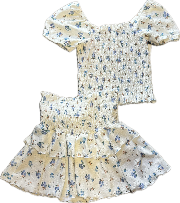 Cheryl Kids- Blue Floral Top & Skirt Set