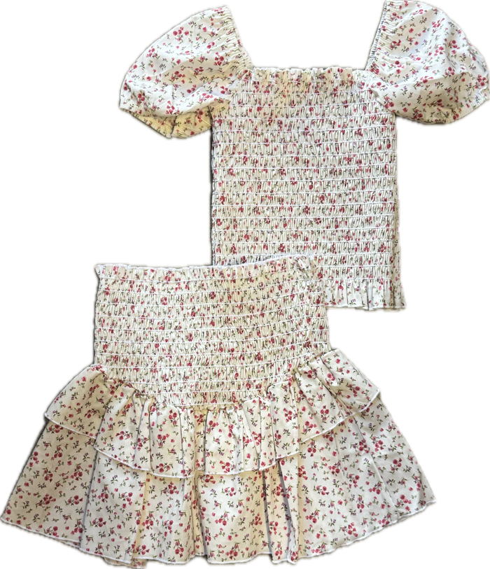 Cheryl Kids- Pink Floral Top & Skirt Set