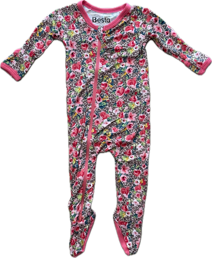 Bestaroo- Florals Leopard Zip-Up Footie