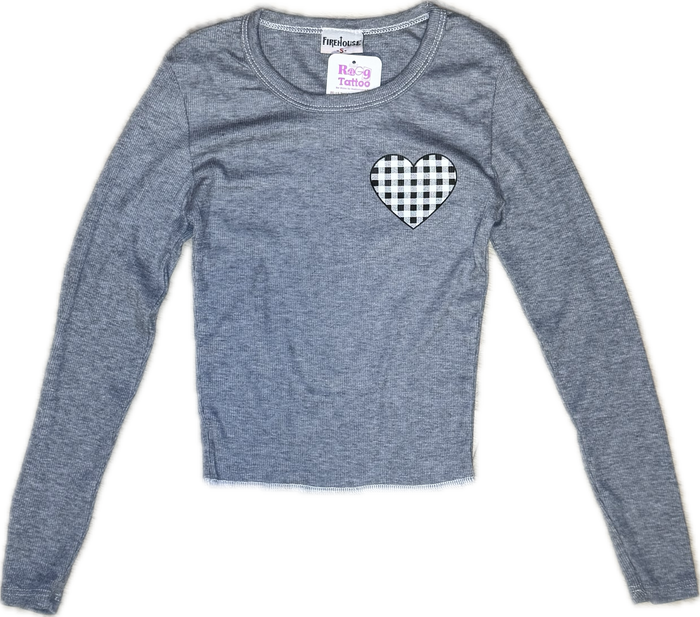 FIREHOUSE- Checkered Bow Longsleeve Shirt (heather grey)