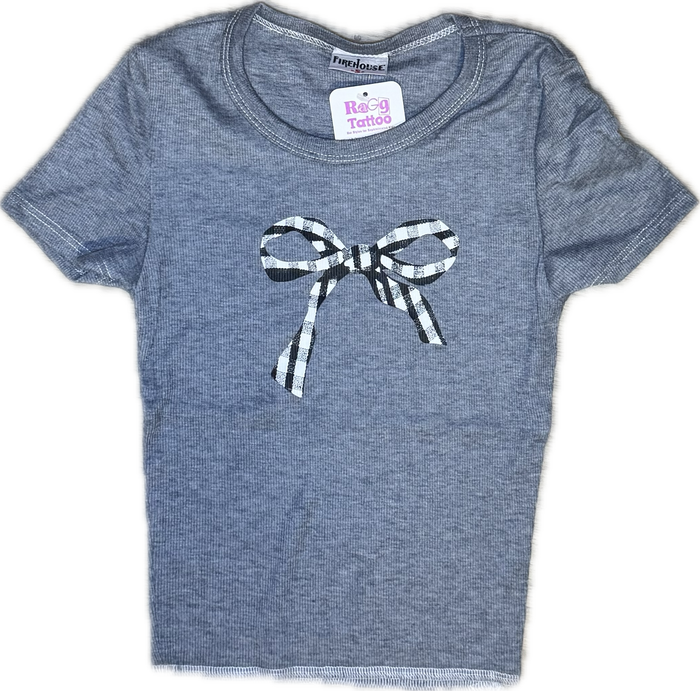 FIREHOUSE- Checkered Bow Shirt (heather grey)