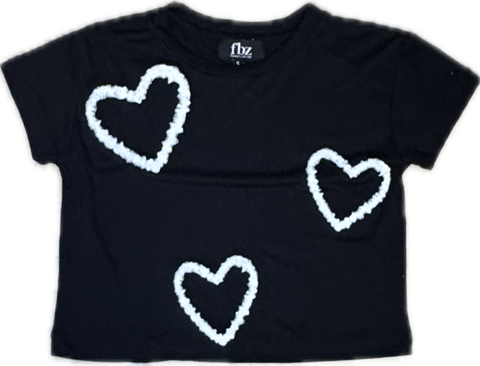 FLOWERS BY ZOE- White Hearts T-shirt (black)